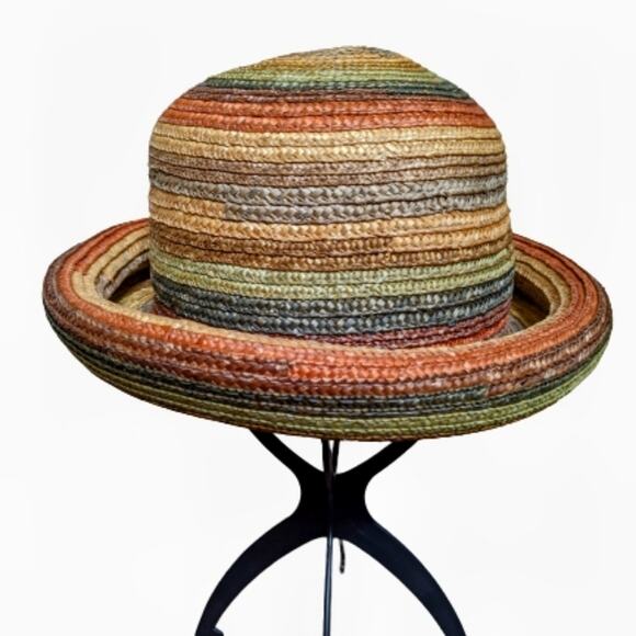 Scala Rolled Brim Rainbow Straw Hat - Picture 1 of 7